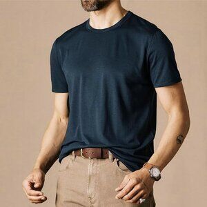 Men's Small Huckberry Proof Merino Wool Navy Blue T Shirt Crew Neck Short Sleeve